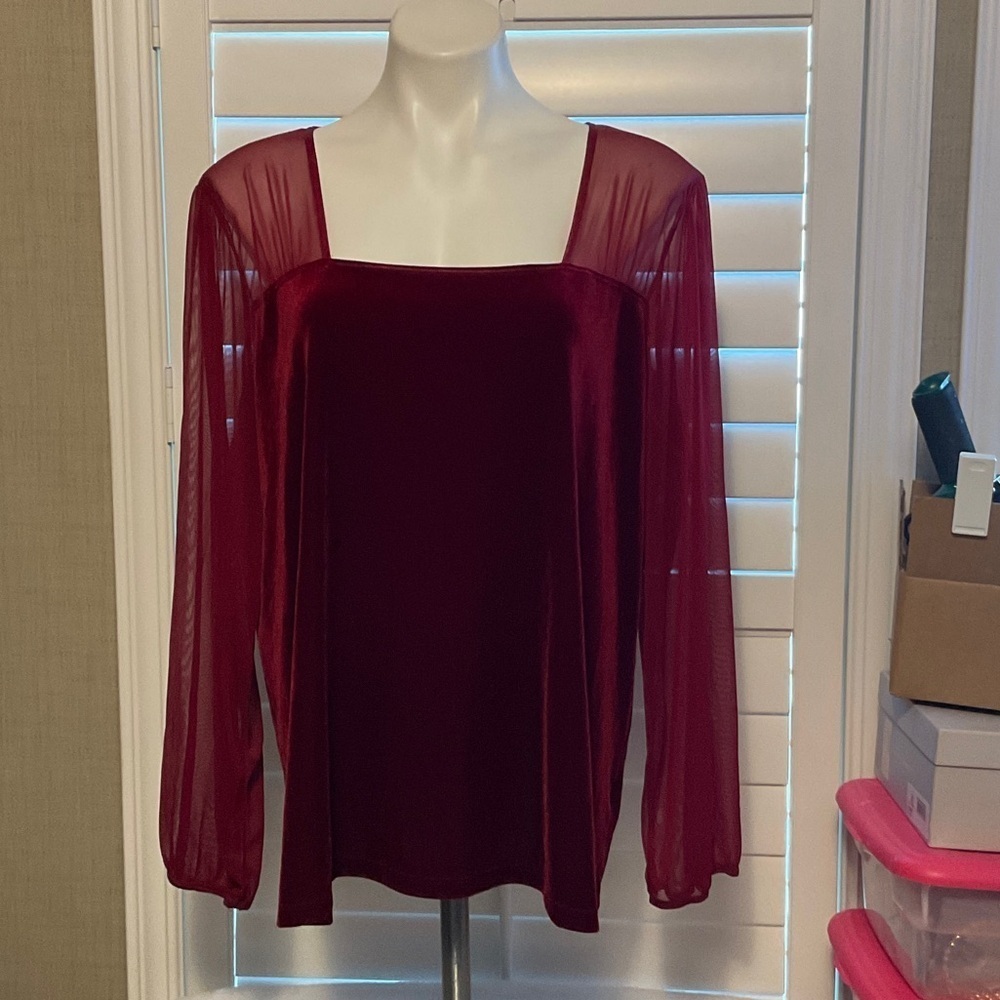 Chic Maroon Sheer Sleeve Blouse